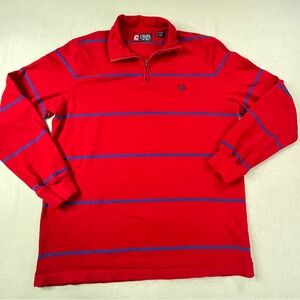 Chaps Shirt Mens L 1/4 Zip Mock Neck Red Blue Stripes Long Sleeve Cotton-NEW